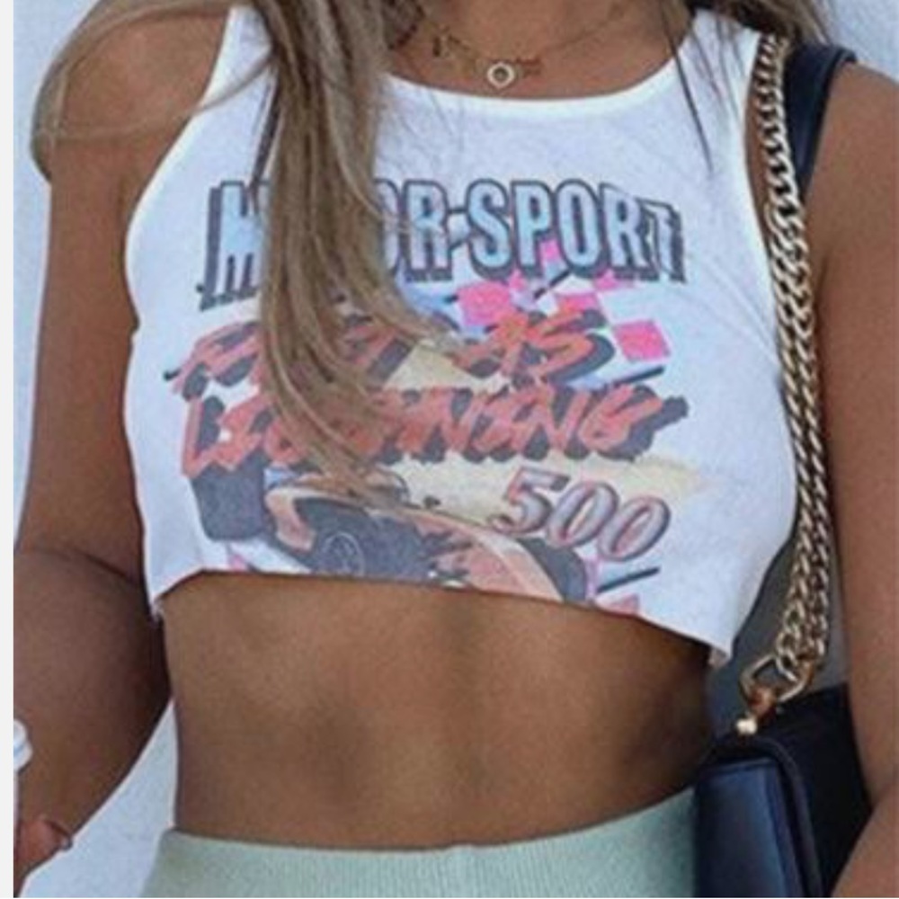 PRINCESS POLLY Motorsport Fast as Racing 500 Ribbed Crop Top Racecar Size 6